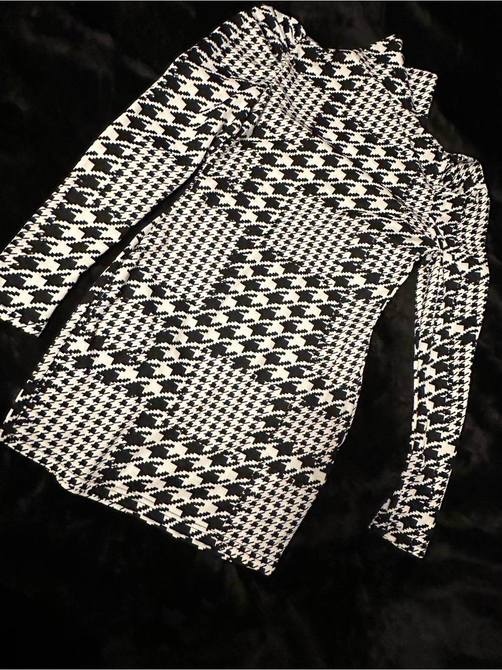 SHEIN Black & White Houndstooth Long Sleeve Bodycon Dress Sz L(8/10)